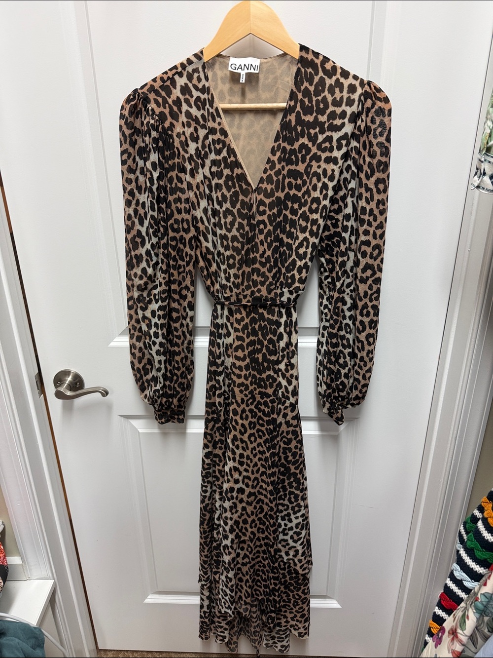 Ganni Brown and Black Leopard Wrap Maxi Dress